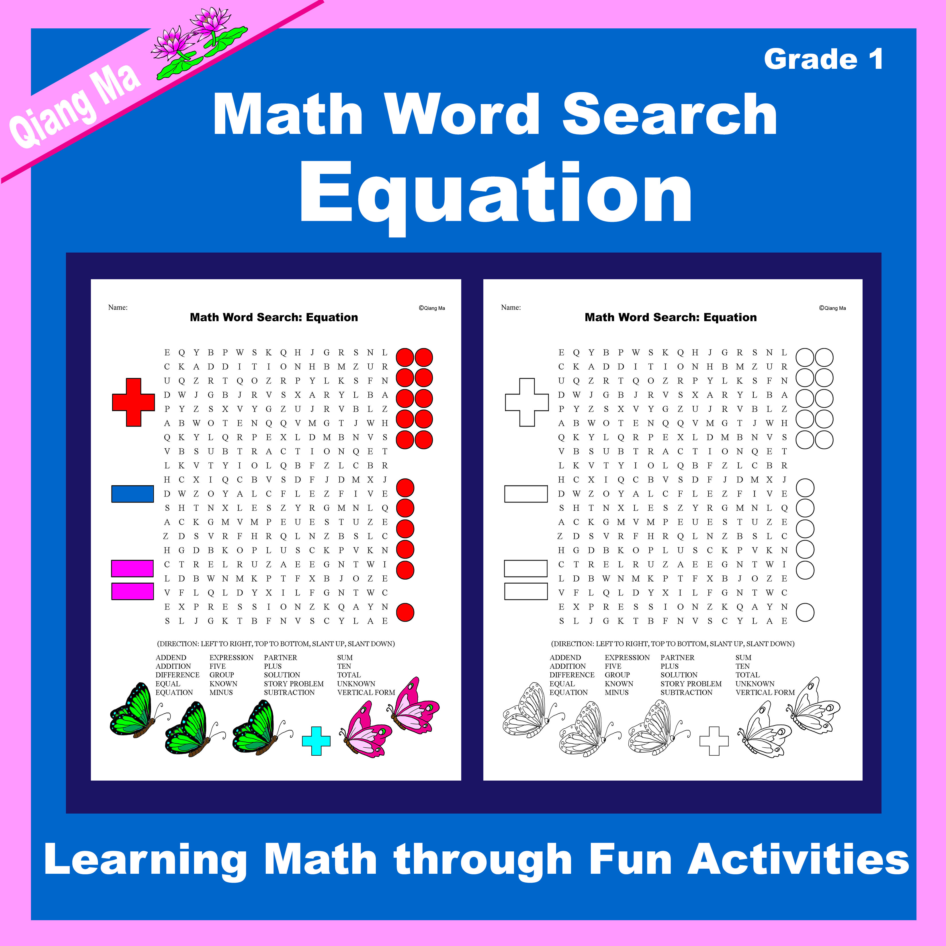 Math Word Search: Equation (Gr 1)