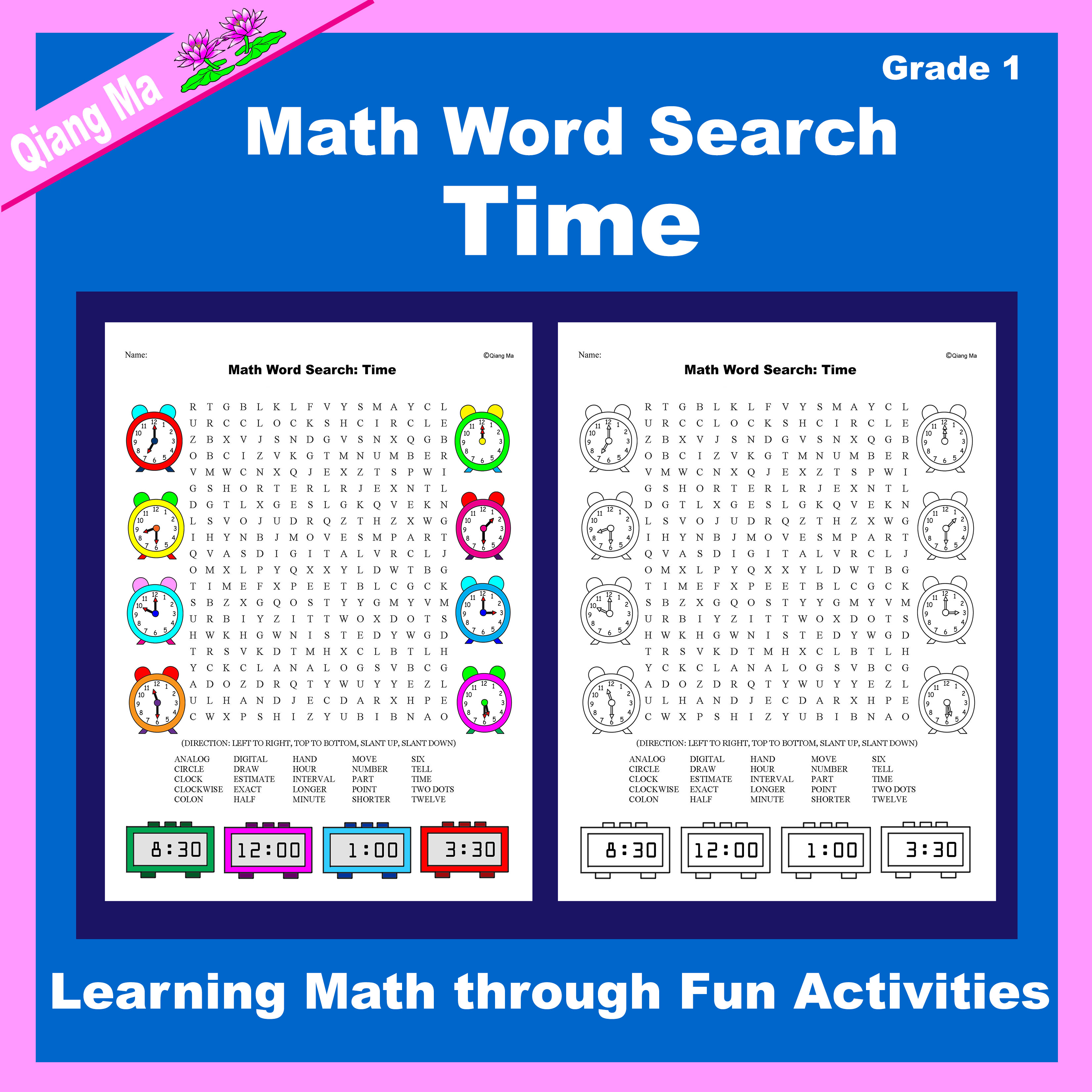 Math Word Search: Time (Gr 1)